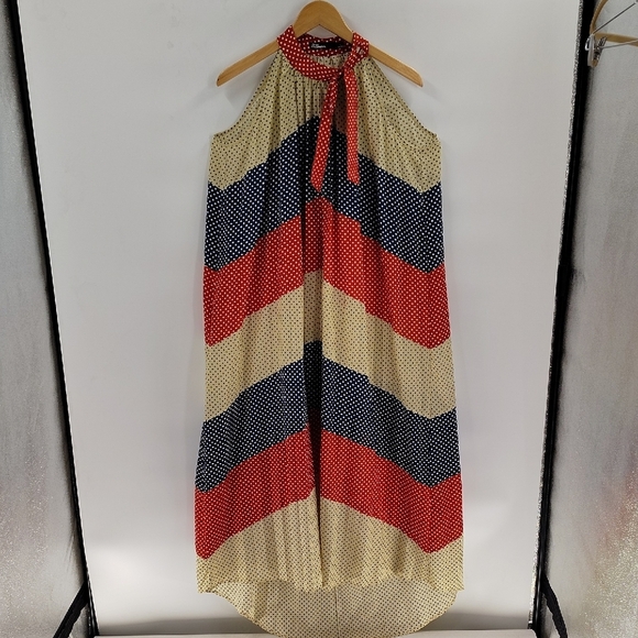 Dear Creatures Anthropologie large color block halter dress multi polka dots - Picture 2 of 10